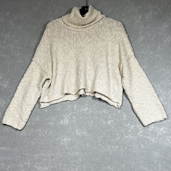 Free People Sweater Womens Size X-Small Cream Easy Cowl Pullover Sweater - Picture 1 of 10